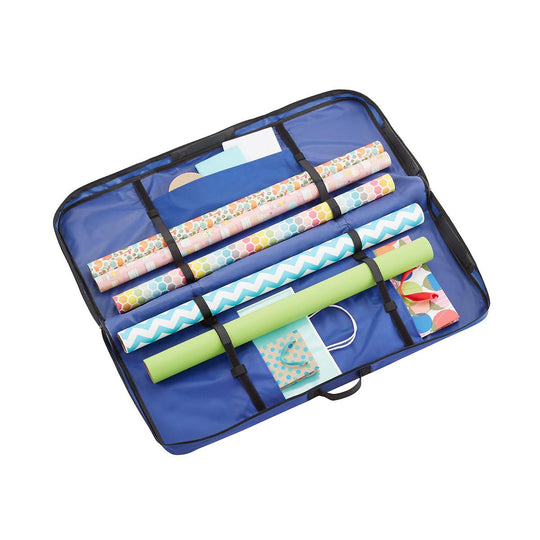 Gift Wrap Organizer Case - Blue with Black Zipper