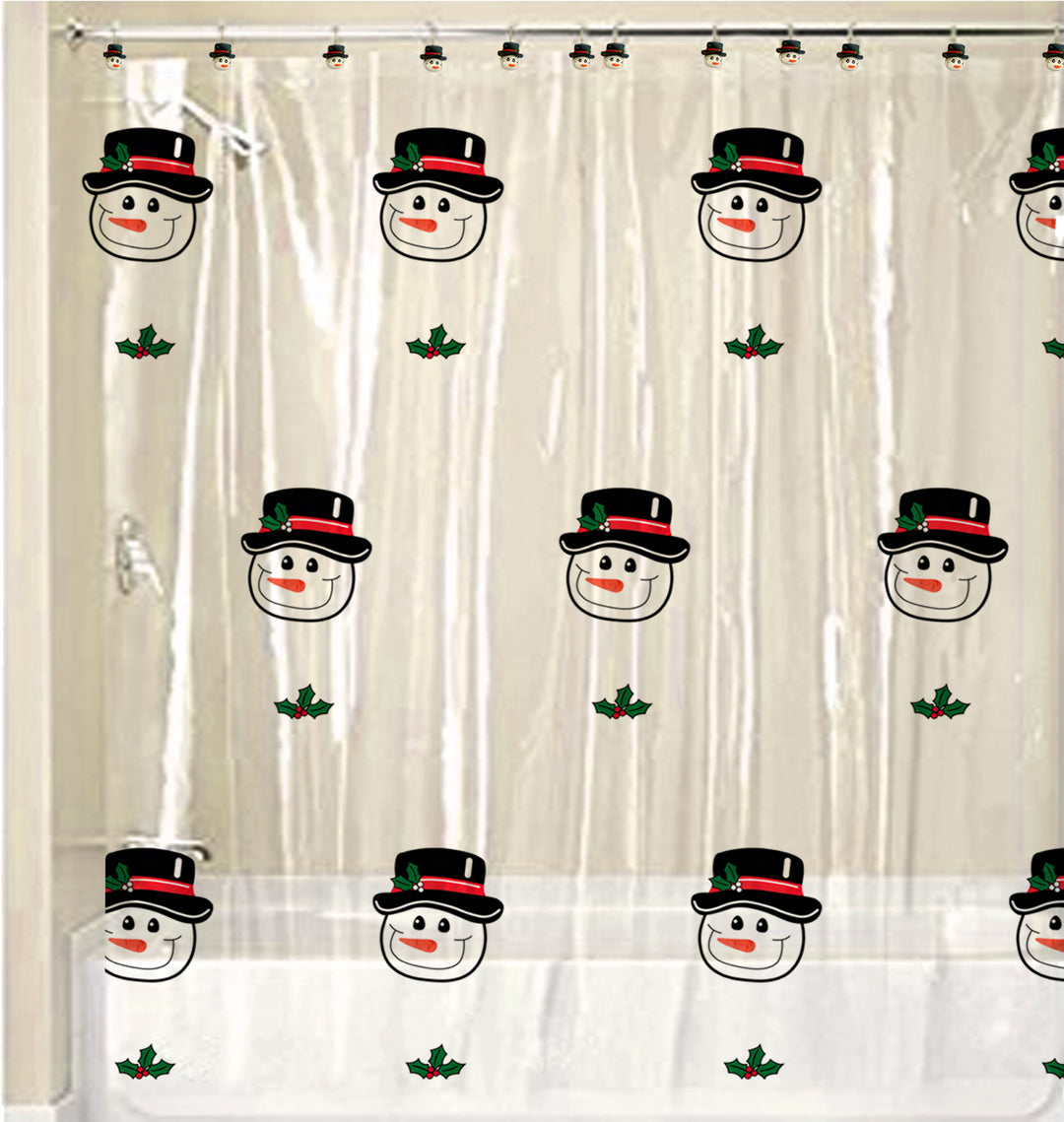 Christmas Snowman Decorative Shower Hooks and Curtain