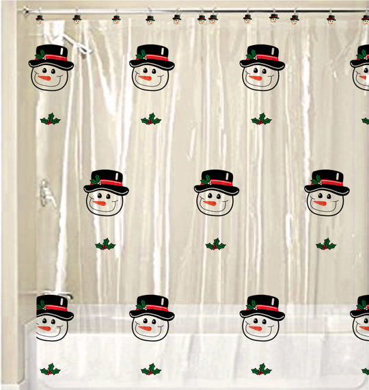 Christmas Snowman Decorative Shower Hooks and Curtain