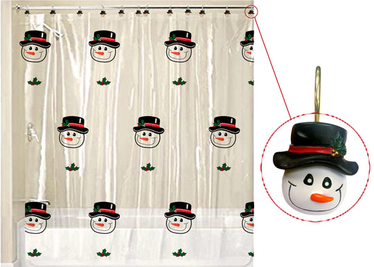 Christmas Snowman Decorative Shower Hooks and Curtain