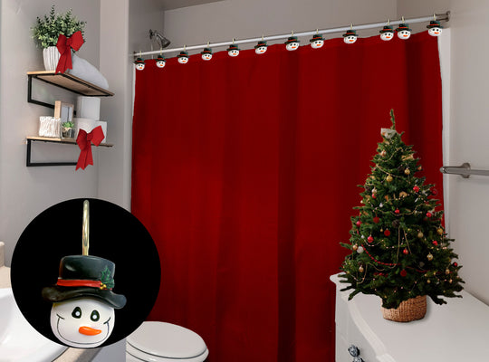 Christmas Snowman Decorative Shower Hooks and Curtain
