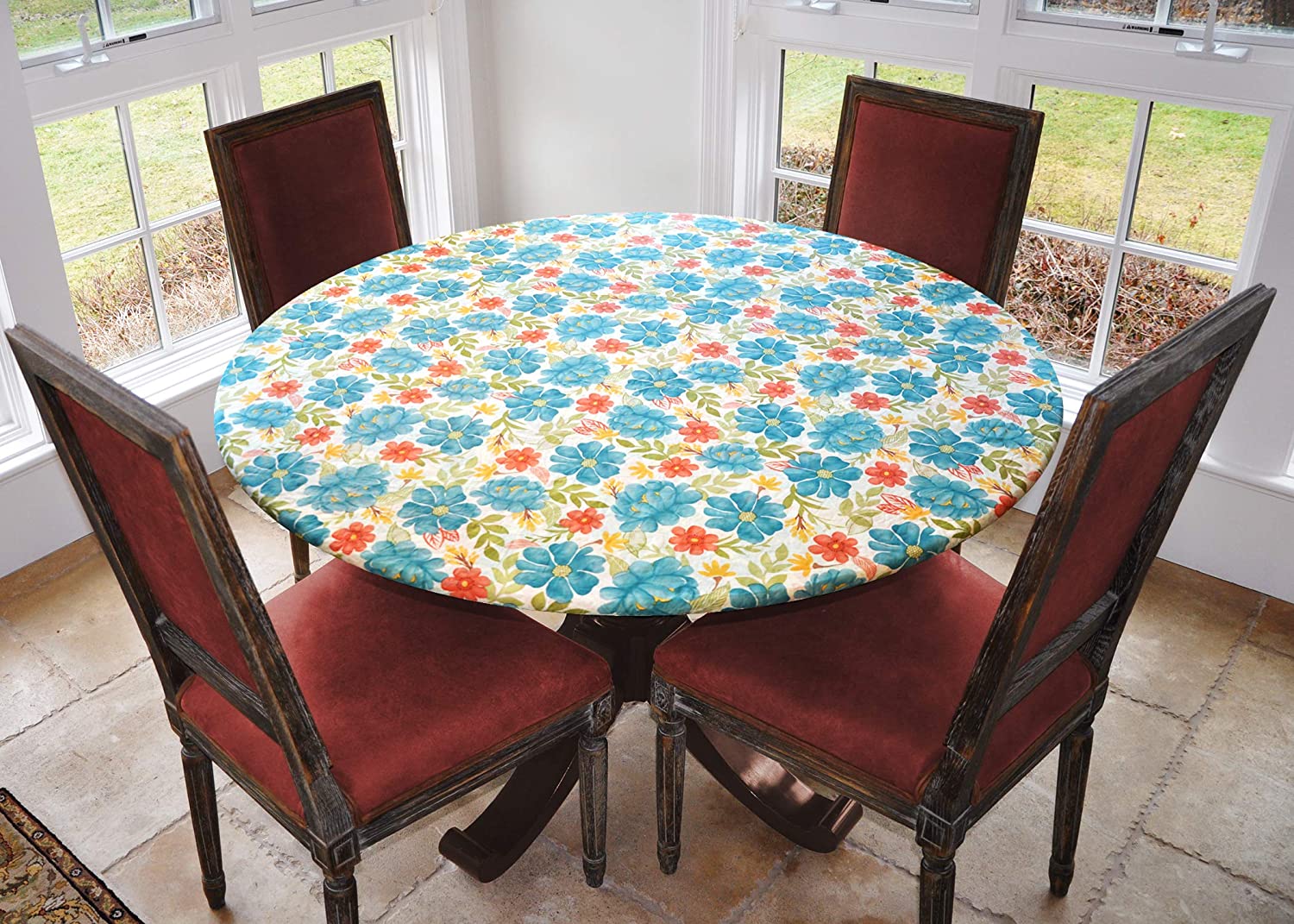 Covers For The Home Tischdecke Vinyl Mit Elastischem Rand – Wasserdicht, Flanellrückseite, Größe Groß Rund