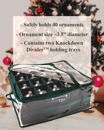 LAMINET Holiday Christmas Ornament Storage Container for 40 Ornaments |  Clear Transparent Case with Convenient Nylon Carry Handles - Collapsible  Walls