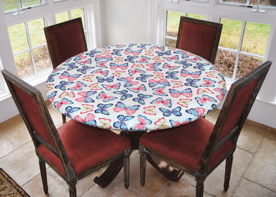 Covers For The Home Deluxe Elastic Edged Flannel Backed Vinyl Fitted Table Cover - Butterfly Pattern - Large Round - Fits Tables up to 45" - 56" Diameter