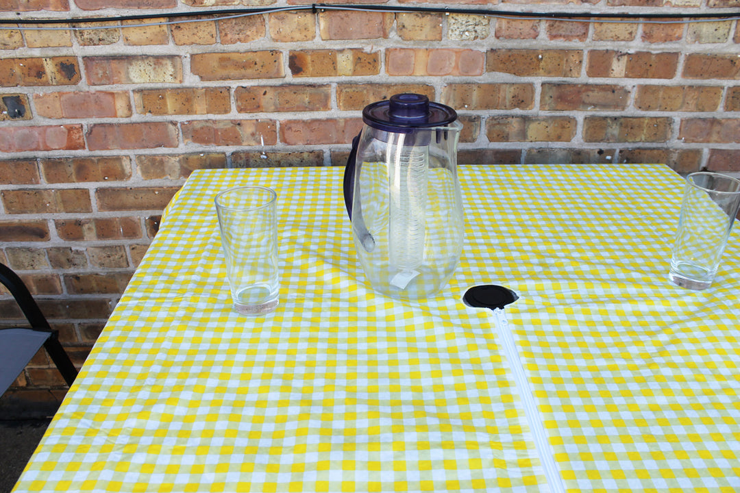 Zippered Deluxe Drop Patio Tablecloth - 60" x 90" Oblong - Checkered - Yellow